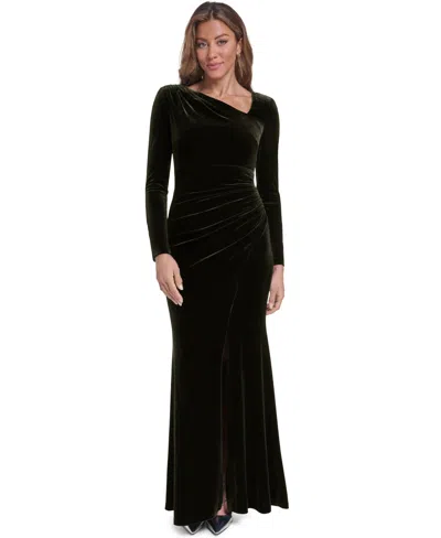 Eliza J Women's Long-sleeve Asymmetrical Neckline Velvet Gown In Black