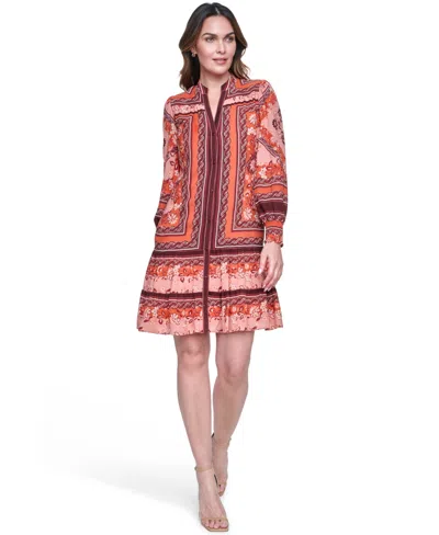 Eliza J Women's Long-sleeve Float Short Shirt Dress In Animal Print