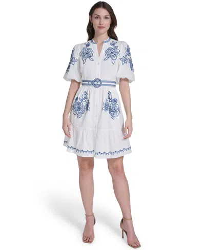 Eliza J Women's Mandarin Collar Belted Shirt Dress In White
