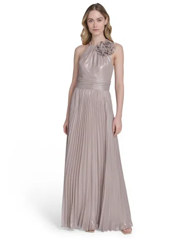 Eliza J Women's Metallic-print Chiffon Sleeveless Gown In Gray