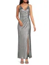 Eliza J Women's Metallic Surplice Slit Gown In Steel