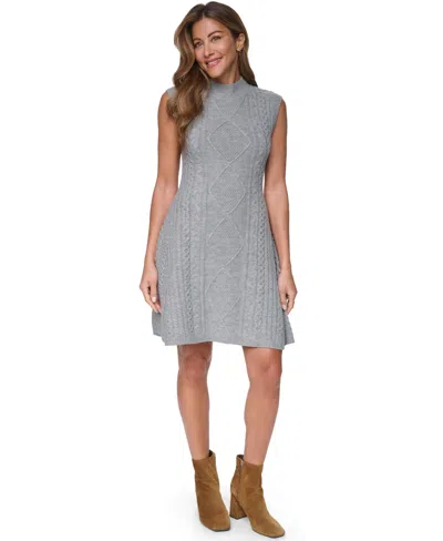 Eliza J Cable Stitch Sleeveless Sweater Dress In Gray