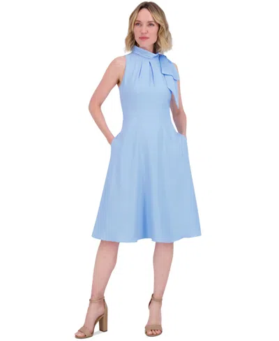 Eliza J Women's Mock-neck Bow-trim Sleeveless Dress In Light Blue