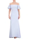 Eliza J Women's Off-the-shoulder Imitation Pearl Puff-sleeve Gown In Blue