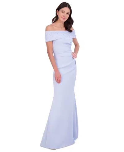 Eliza J Women's Off-the-shoulder Faux-pearl-embellished Evening Gown In Periwinkle