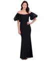 Eliza J Off The Shoulder Puff Sleeve Trumpet Gown In Black