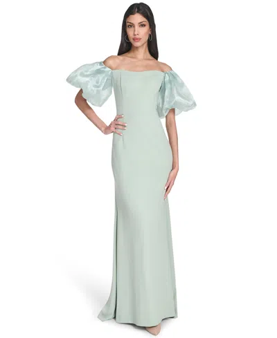 Eliza J Women's Off-the-shoulder Organza Puff-sleeve Gown In Blue