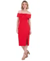 Eliza J Bow Off The Shoulder Midi Dress In Poppy