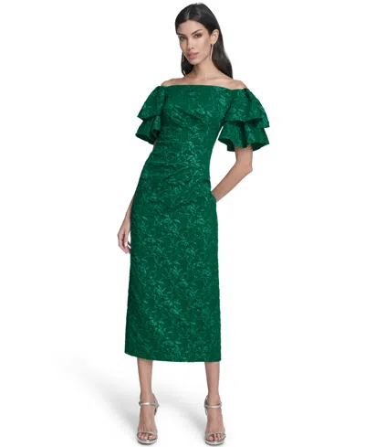 Eliza J Women's Off-the-shoulder Side Tuck Gown In Green