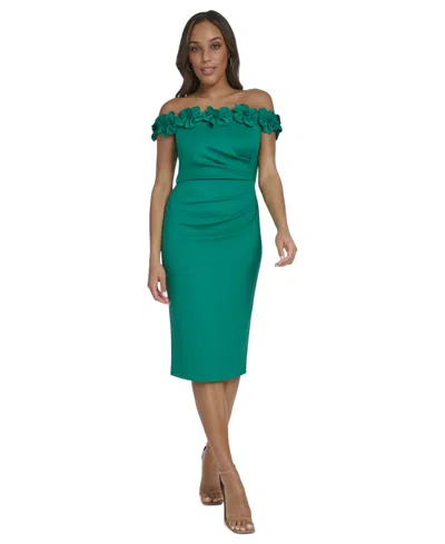 Eliza J Women's Off-the-shoulder 3d Floral Midi Dress In Green