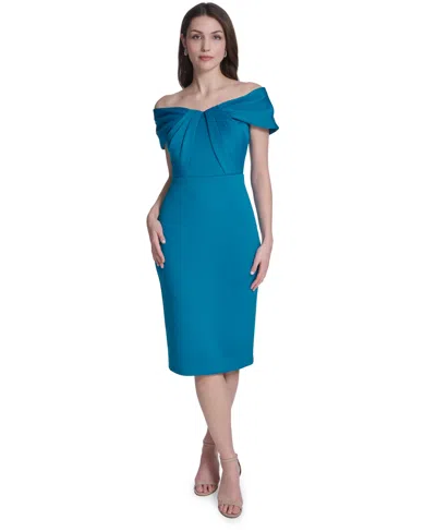 Eliza J Pleated Off The Shoulder Cocktail Dress In Blue
