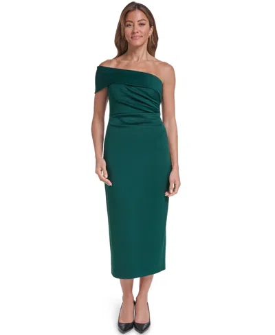 Eliza J One Shoulder Side Pleat Dress In Green