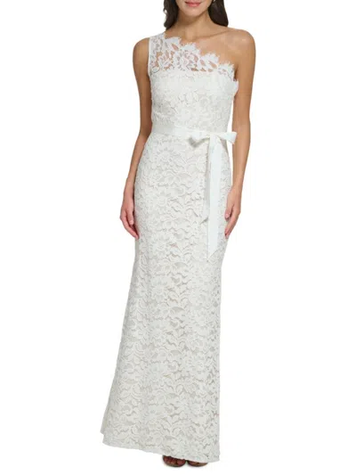 Eliza J Women's One Shoulder Lace Gown In Ivory Beige