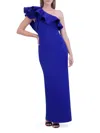Eliza J Ruffle One Shoulder Bodycon Gown In Blue