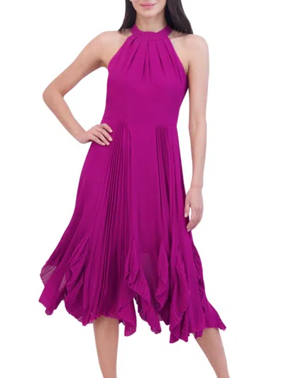 Eliza J Women's Pleated Ruffle Chiffon Midi-dress In Purple