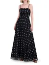 Eliza J Polka Dot Ruched Chiffon Gown In Black