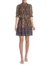 Eliza J Mock Neck Smocked Dress In Olive Navy