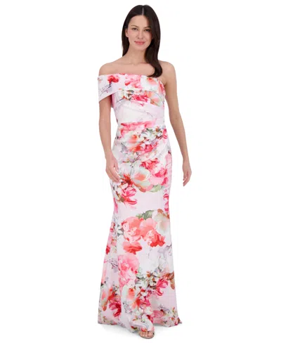 Eliza J Women's Printed Asymmetric Off-the-shoulder Gown In Blush