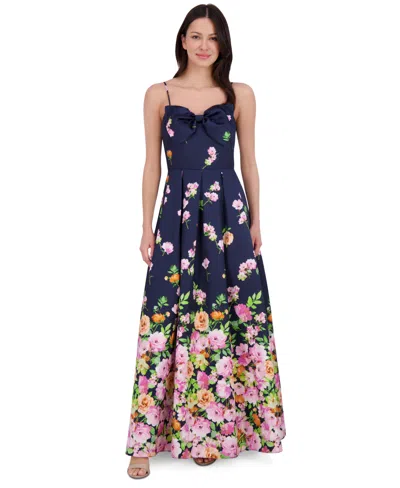 Eliza J Women's Printed Bow Sleeveless Ball Gown In Navy