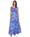Eliza J Women's Printed Bow Sleeveless Gown In Blue