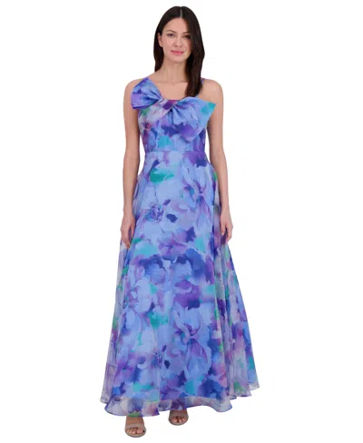 Eliza J Women's Printed Bow Sleeveless Gown In Blue