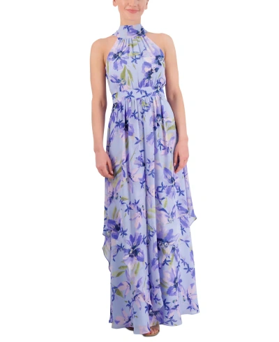 Eliza J Women's Printed High-neck Sleeveless Chiffon Dress In Periwinkle