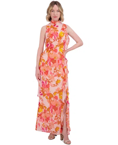 Eliza J Women's Printed Ruffle-trims Chiffon Dress In Blush