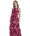Eliza J Women's Printed Sleeveless Halter Gown In Burgundy