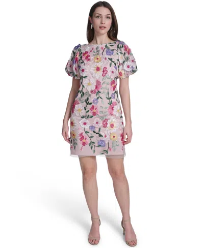 Eliza J Women's Puff-sleeve Boat Neck Shift Dress In Multi