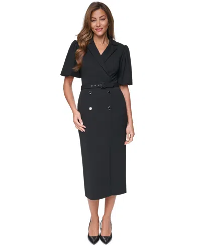 Eliza J Belted Puff Sleeve Midi Dress In Black