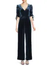 Eliza J Women's Ruched Tie Sleeve Velvet Jumpsuit In Blue