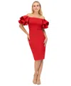 Eliza J Womens Ruffled Scuba Sheath Dress In Cherry