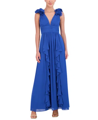 Eliza J Women's Ruffled Ruched Gown In Cobalt
