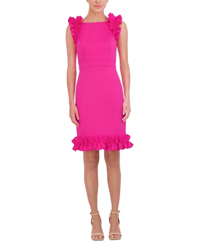 Eliza J Women's Ruffled-trim Sheath Dress In Hot Pink