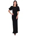 Eliza J Women's Sequin 3d-petal Puff-sleeve Gown In Black