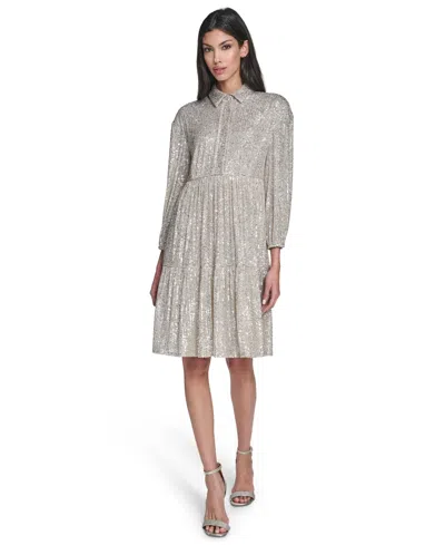Eliza J Women's Sequin Detail Collar Dress In Silver