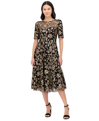 Eliza J Women's Sequin Embellished Short-sleeve Midi Dress In Black Gold