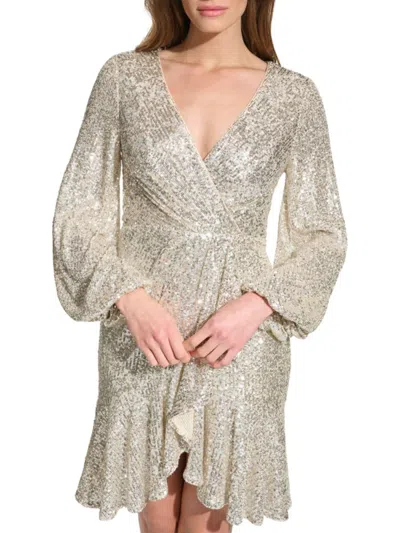 Eliza J Women's Sequin Mini Wrap Dress In Silver