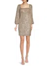 Eliza J Womens Mesh Sequined Cocktail And Party Dress In Champagne