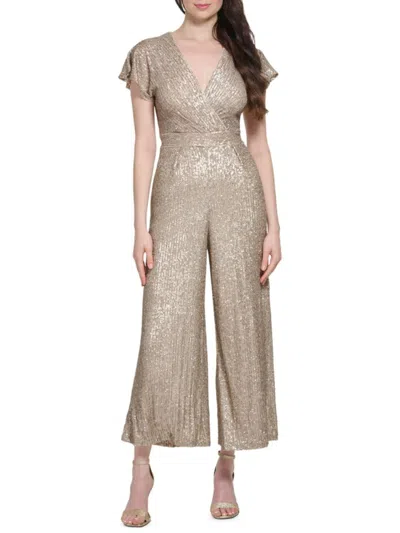 Eliza J Sequin Jumpsuit In Taupe