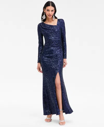 Eliza J Women's Sequined Asymmetric-neck Side-slit Gown In Blue