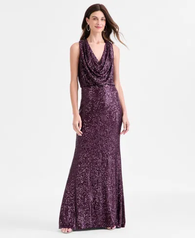 Eliza J Women's Sequined Cowlneck Gown In Purple