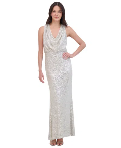 Eliza J Women's Sequined Cowlneck Gown In Silver