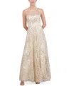 Eliza J Petite Illusion-yoke Sleeveless Gown In Champagne