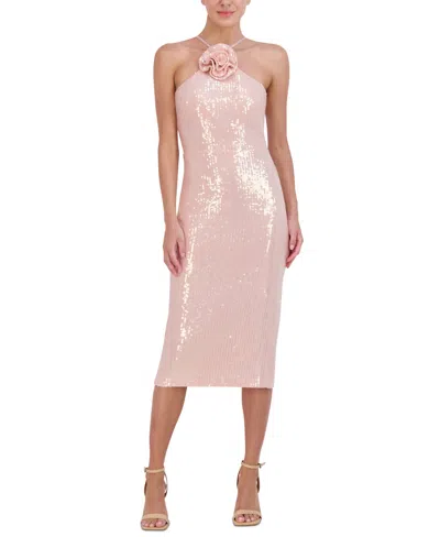 Eliza J Women's Sequined Rosette Halter Dress In Pink
