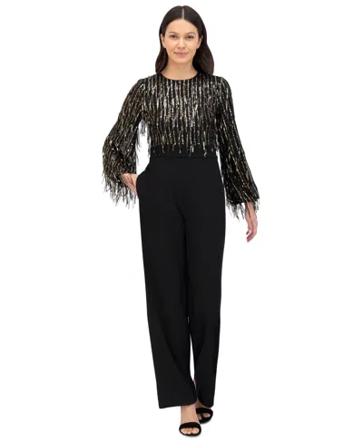 Eliza J Women's Sequinned-fringe-bodice Jumpsuit In Black Gold