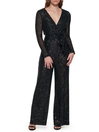 Eliza J Women's Sequinned Tie-waist Jumpsuit In Black