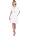 Eliza J Scalloped Short Sleeve A-line Dress In Ivy