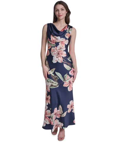 Eliza J Sleeveless Drape Neck Gown In Blue