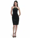 Eliza J Crystal Flower Halter Neck Velvet Cocktail Dress In Black